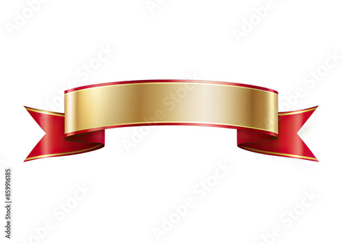 A red and gold ribbon banner isolated on a white background. The banner is curled at the ends and has a blank space in the middle. Generative AI