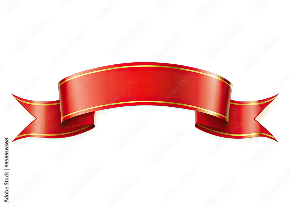 A red ribbon banner with gold trim, isolated on a white background. The banner is curved and has a slight sheen. Generative AI A red ribbon banner with gold trim, isolated on a white background. The banner is curved and has a slight sheen. Generative AI