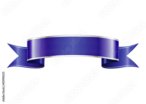 A blue ribbon banner with a silver trim is isolated on a white background. The banner is curved and has a blank space in the center for text. Generative AI