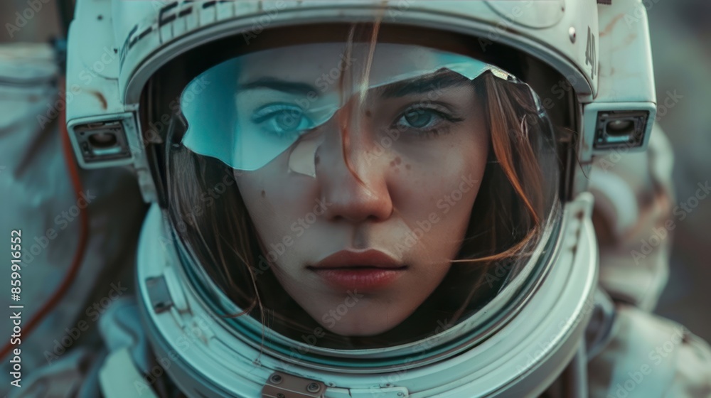Model Beautiful woman costume helmet space astronaut modern Background wallpaper AI generated image Model Beautiful woman costume helmet space astronaut modern Background wallpaper AI generated image