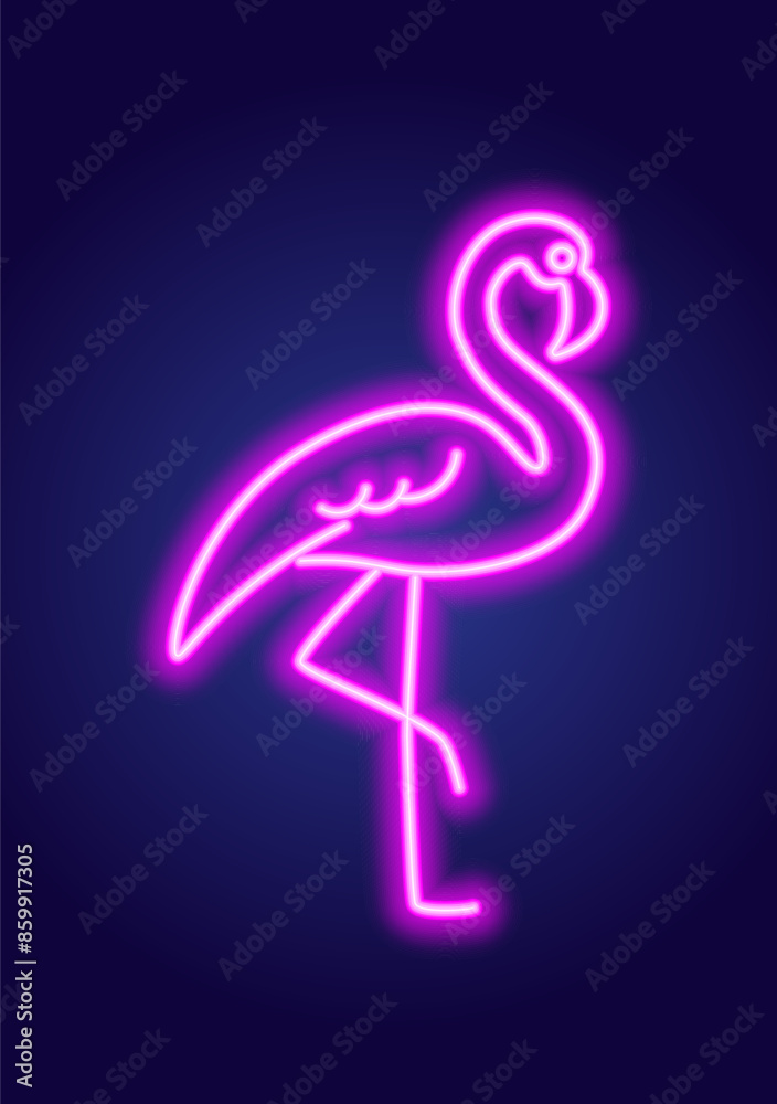 Abstract pink flamingo bird, neon glowing illustration. Minimalistic pink neon glowing line design. Abstract pink flamingo bird, neon glowing illustration. Minimalistic pink neon glowing line design.