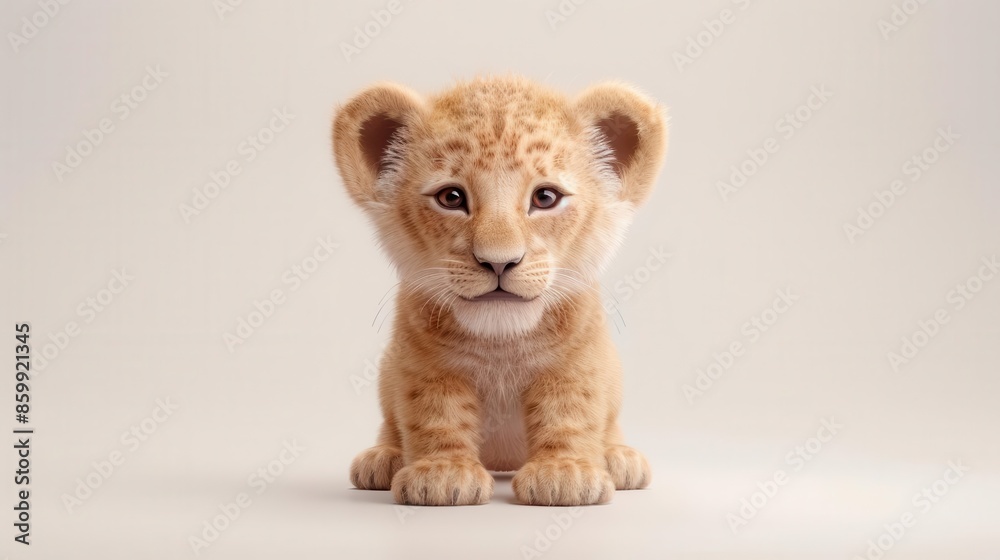 3D rendering of a baby lion cub with a tiny mane, clean white background, cute and regal 3D rendering of a baby lion cub with a tiny mane, clean white background, cute and regal
