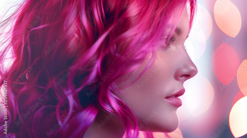 Young beautiful bright woman with pink hair : Generative AI Young beautiful bright woman with pink hair : Generative AI