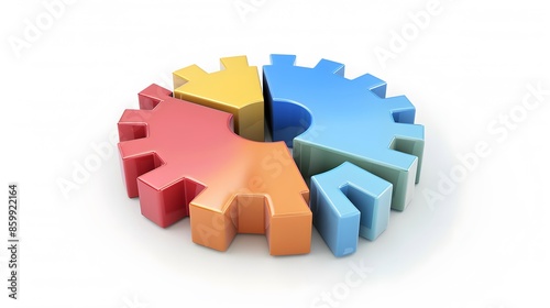 business pie chart cogwheel 3d illustration profit growth setting configuration connection, white background