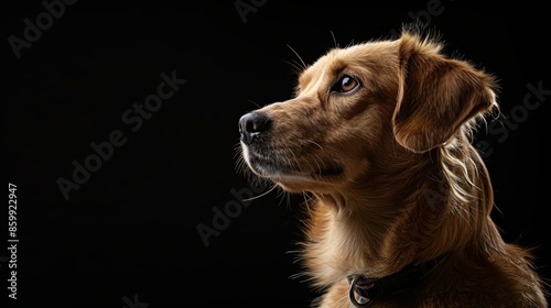 a dog portrait on dark background