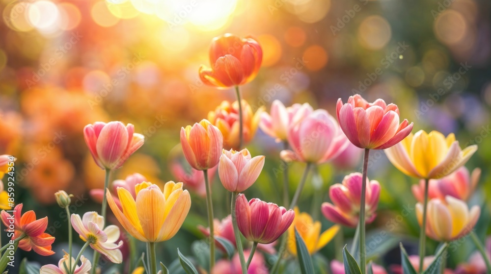 Colorful Tulips Blooming in Spring Garden