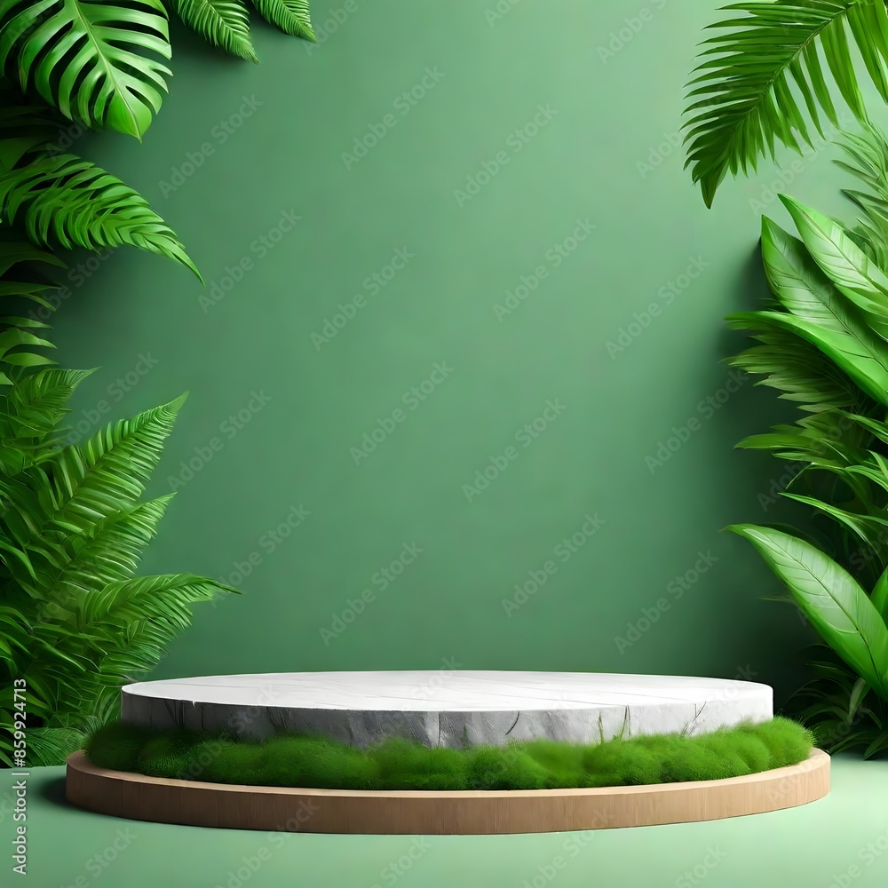 Podium background product green nature 3D forest stand white plant. Podium background product green nature 3D forest stand white plant.
