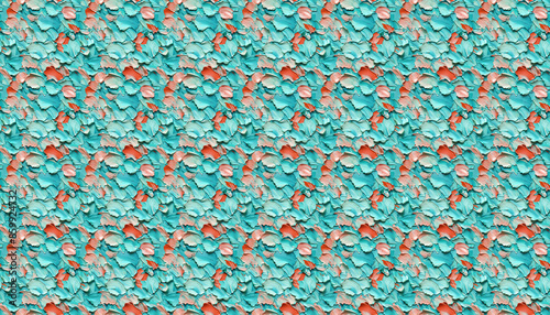 Closeup of turquoise and coral brushstrokes, a closeup of turquoise and coral abstract flat brushstrokes, resembling the texture of rounded flower petal © OrangePeel