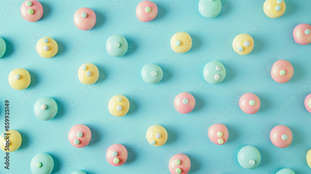 Sweet Nostalgia: Modern Retro Pink Donut Pattern on Aqua Blue Background with Copy Space Stock Photo Sweet Nostalgia: Modern Retro Pink Donut Pattern on Aqua Blue Background with Copy Space Stock Photo