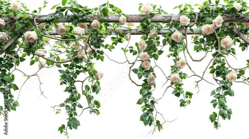 An elegant floral archway with green leaves, perfect for weddings or garden events