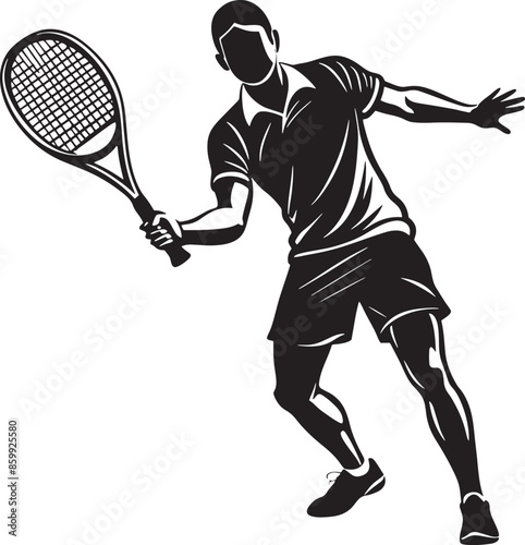 tennis player silhouette illustration black and white