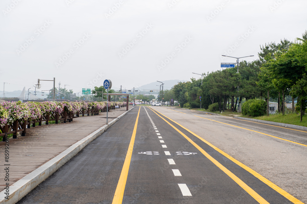 Clean bike path paved with asphalt
Clean bike path paved with asphalt