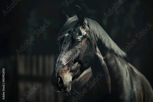 Majestic Black Horse Portrait. Generative AI © Dima