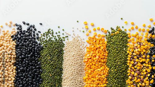 Close-up of Black Eyed Beans, Cowpeas, Bambara Groundnuts, and Mung Beans in a Stock Photo photo