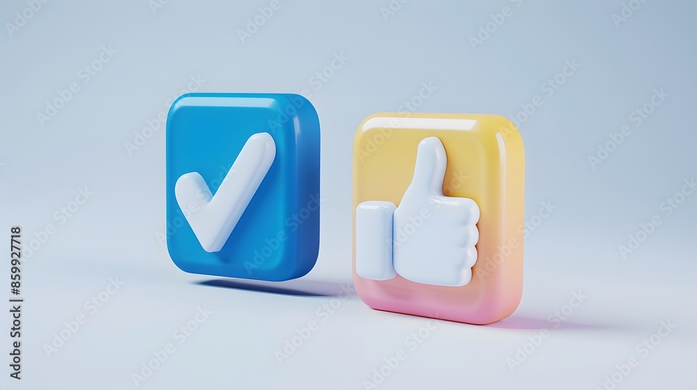 Like or correct symbol icon isolated white background, checkmark button, mobile app icon. 3d render illustration Like or correct symbol icon isolated white background, checkmark button, mobile app icon. 3d render illustration