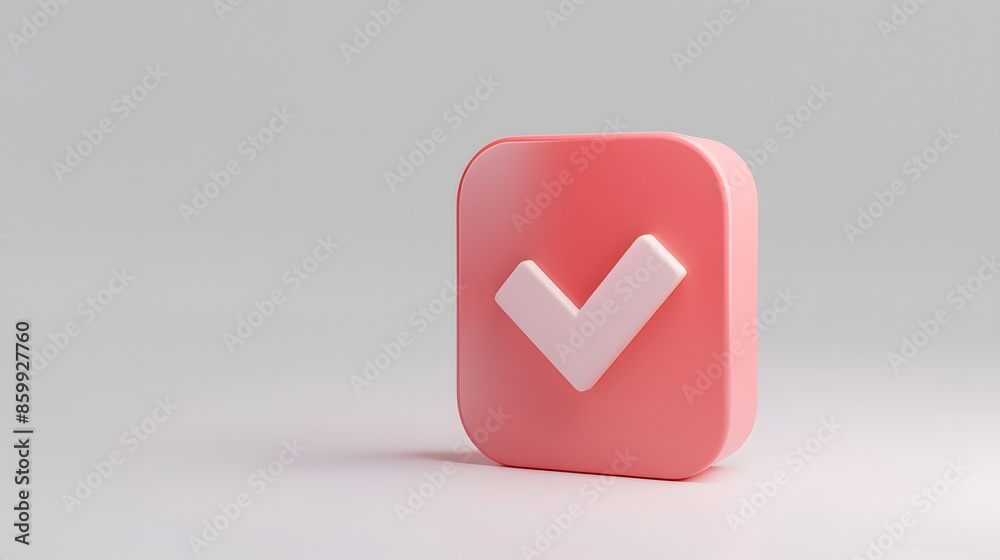 Like or correct symbol icon isolated white background, checkmark button, mobile app icon. 3d render illustration