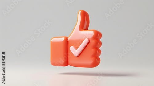 Like or correct symbol icon isolated white background, checkmark button, mobile app icon. 3d render illustration