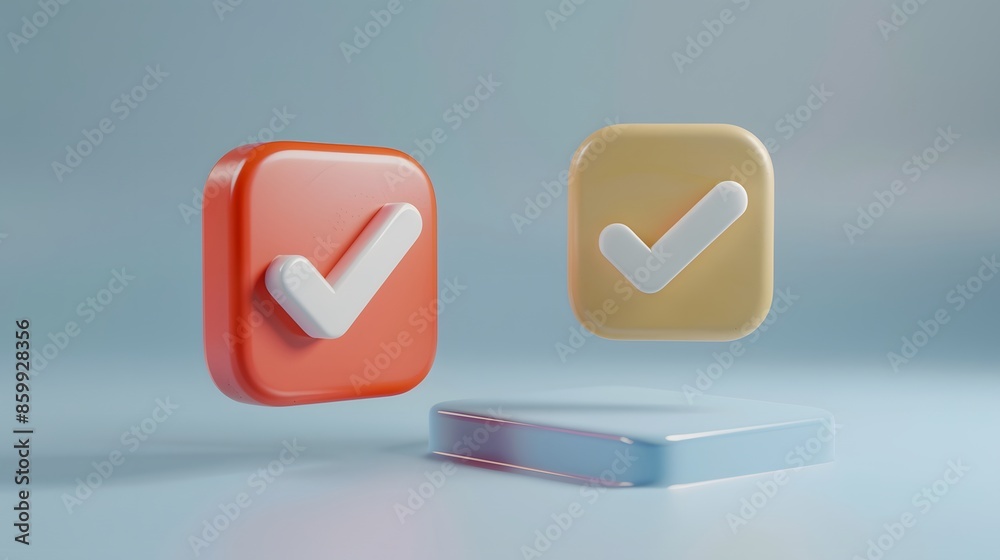 Like or correct symbol icon isolated white background, checkmark button, mobile app icon. 3d render illustration
