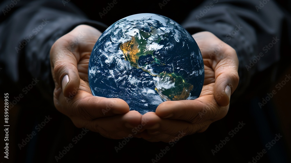 A person's hands holding a globe, representing the earth, symbolizing care and responsibility for the planet. A person's hands holding a globe, representing the earth, symbolizing care and responsibility for the planet.