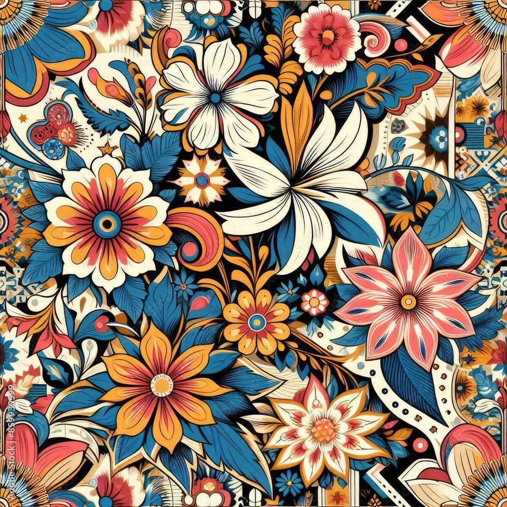 Charming Retro Style Floral and Geometric Lines Background