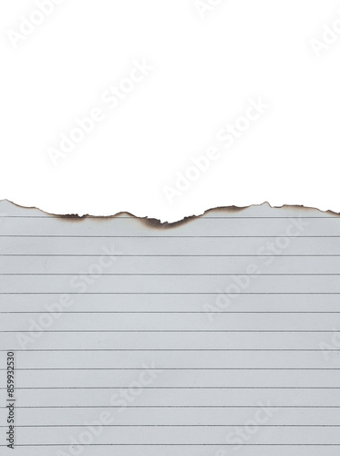 Notebook paper burned half isolated on white background with clipping path
