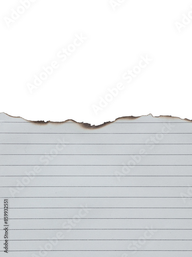 Notebook paper burned half isolated on white background with clipping path
