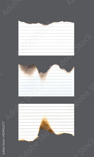Notebook paper burned half isolated on white background with clipping path
