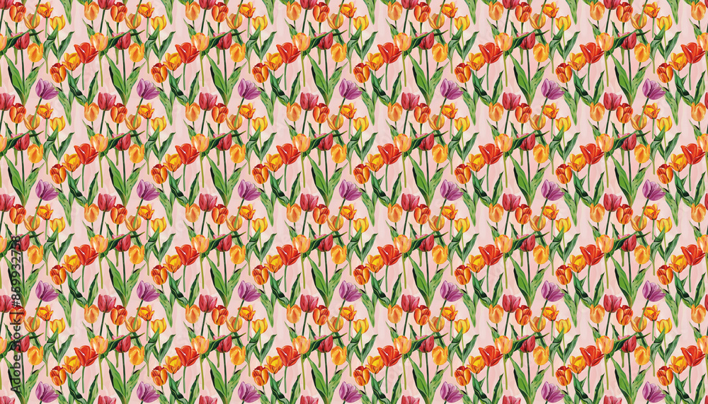 A simple tulip flower pattern backgeound with vibrant colors, featuring an oil painting A simple tulip flower pattern backgeound with vibrant colors, featuring an oil painting
