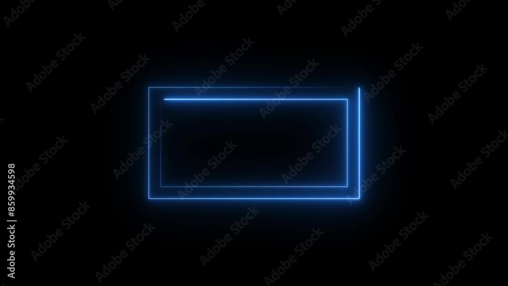 Square rectangle picture frame with two tone neon color motion graphic on isolated black background. Blue and pink light moving for overlay element. Square rectangle picture frame with two tone neon color motion graphic on isolated black background. Blue and pink light moving for overlay element.
