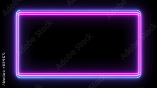 Round rectangle picture frame with four tone neon color and isolated black background. 4k video. photo