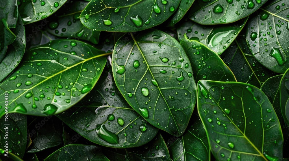 Close up of wet weeping fig ficus leaves Close up of wet weeping fig ficus leaves