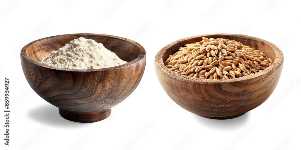 Wooden Bowl Filled with Flour - Transparent Background