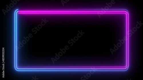 Square rectangle picture frame with four tone neon color on isolated black background. 4k video.
