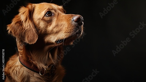 a dog portrait on dark background