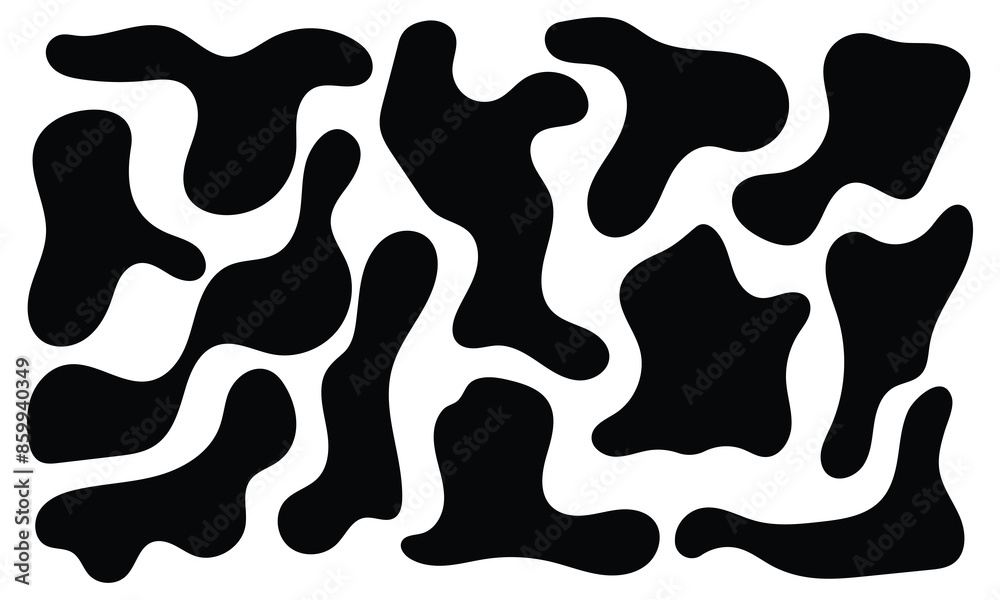 Set of different blotch shapes. Random abstract liquid shapes, round abstract organic elements. Pebble, drops and blobs silhouettes. Simple rounded shapes. Vector illustration in eps 10. Set of different blotch shapes. Random abstract liquid shapes, round abstract organic elements. Pebble, drops and blobs silhouettes. Simple rounded shapes. Vector illustration in eps 10.