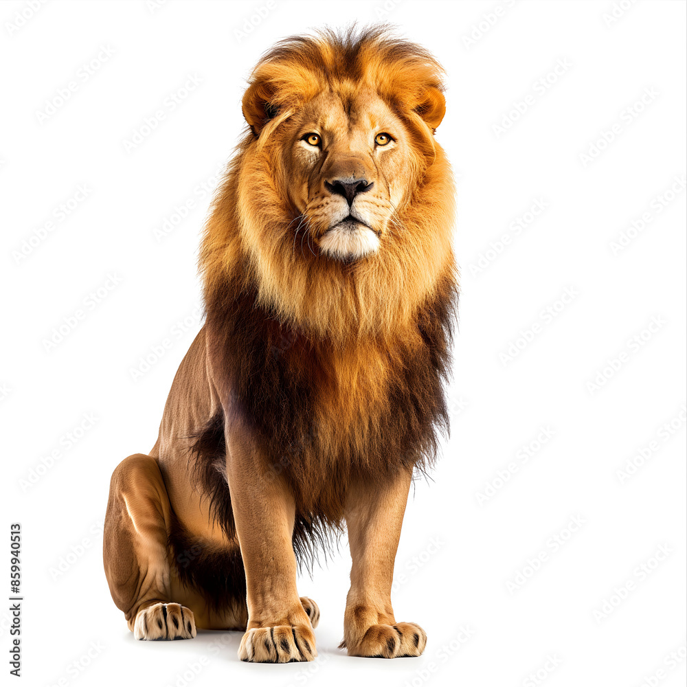 Fototapeta premium Majestic Lion Sitting Isolated on White Background