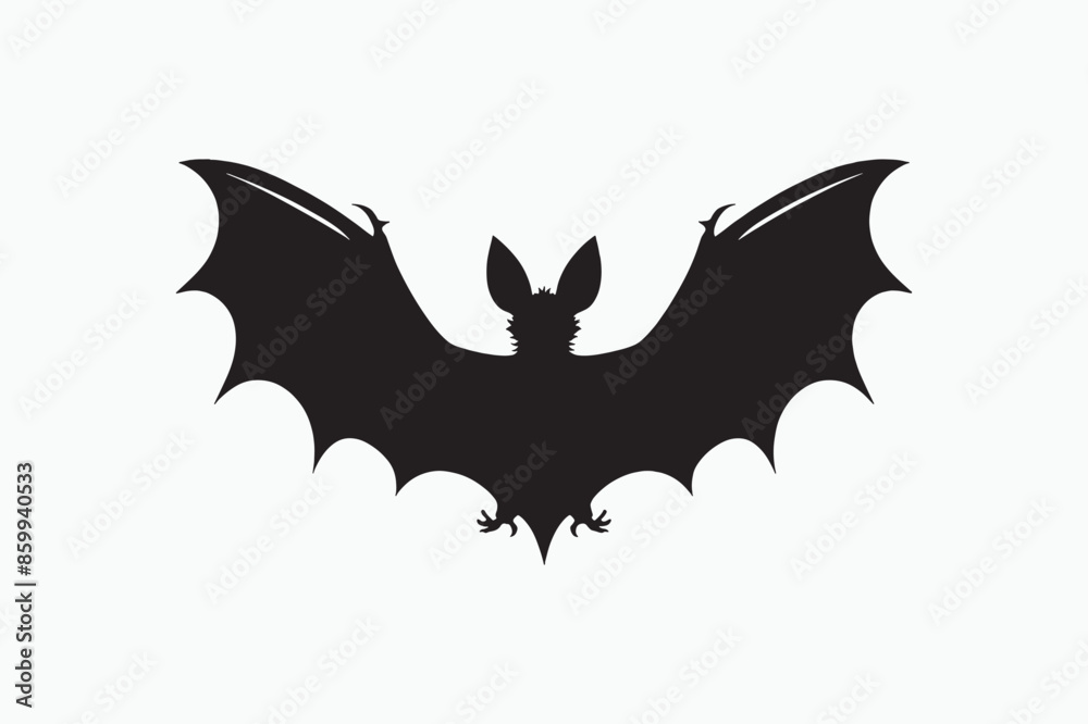 A vector silhouette of a bat with a white background 