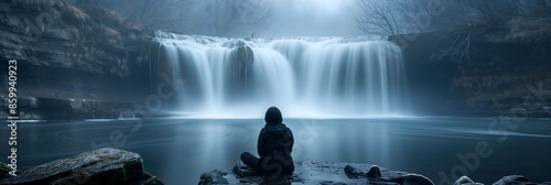 Solitude at the Mystic Waterfall: A Moment of Contemplation in Nature © slonme