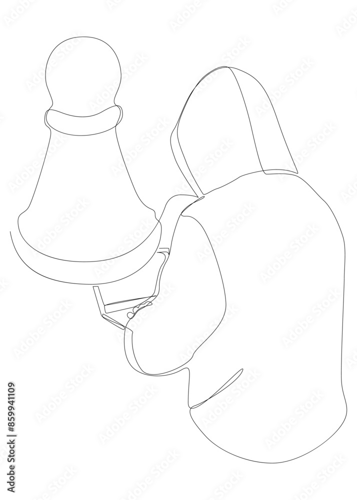 One continuous line of Hacker with laptop and chess pawn. Thin Line Illustration vector concept. Contour Drawing Creative ideas. One continuous line of Hacker with laptop and chess pawn. Thin Line Illustration vector concept. Contour Drawing Creative ideas.