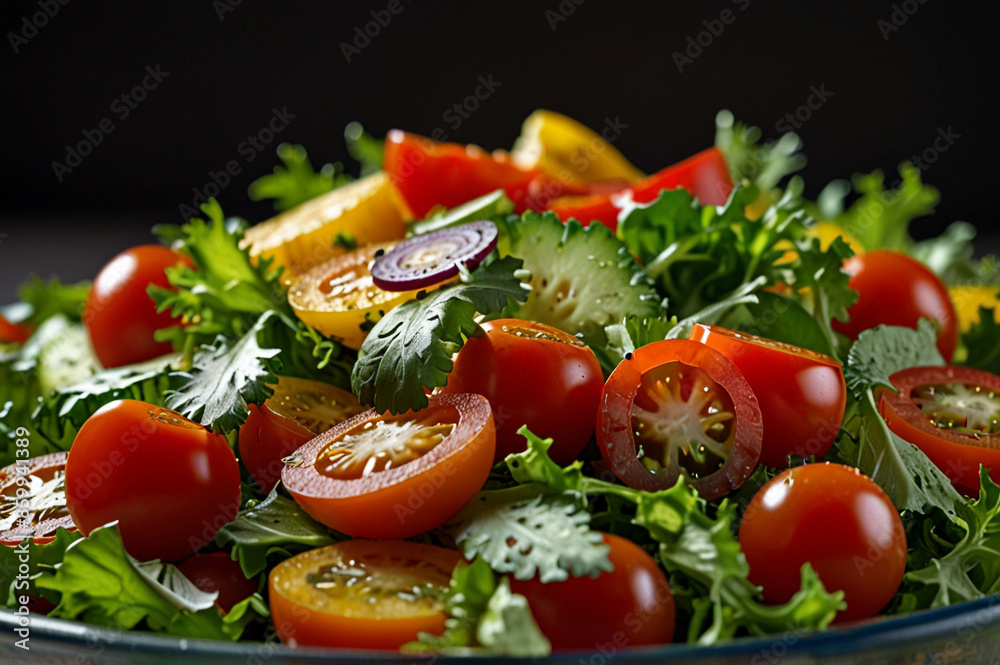 Fresh Salad with Mixed Greens, Tomatoes, Cucumbers Fresh Salad with Mixed Greens, Tomatoes, Cucumbers