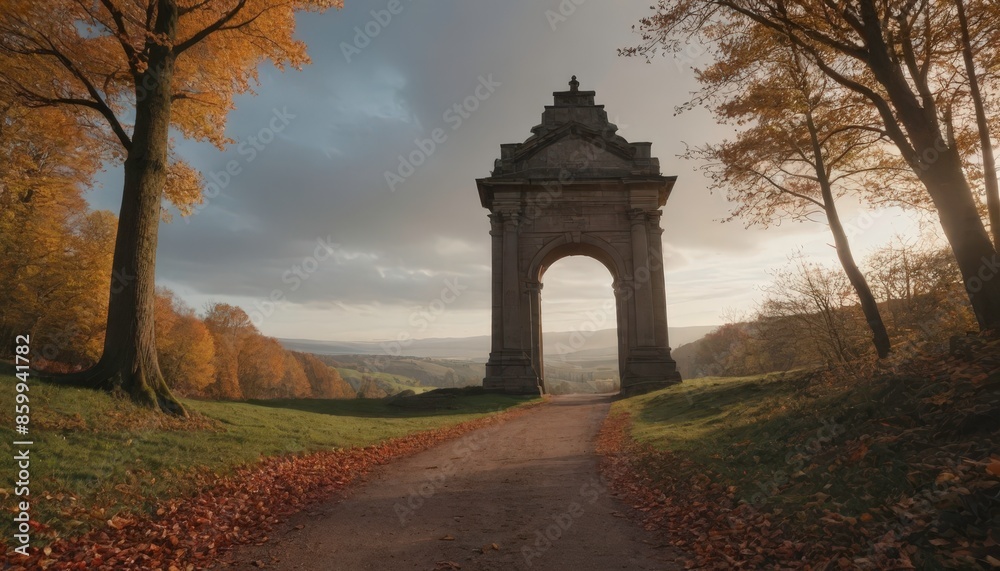 Fototapeta premium Stone Archway in Autumn Landscape.