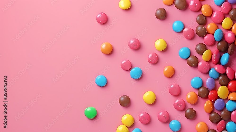 colored candies on pink background colored candies on pink background