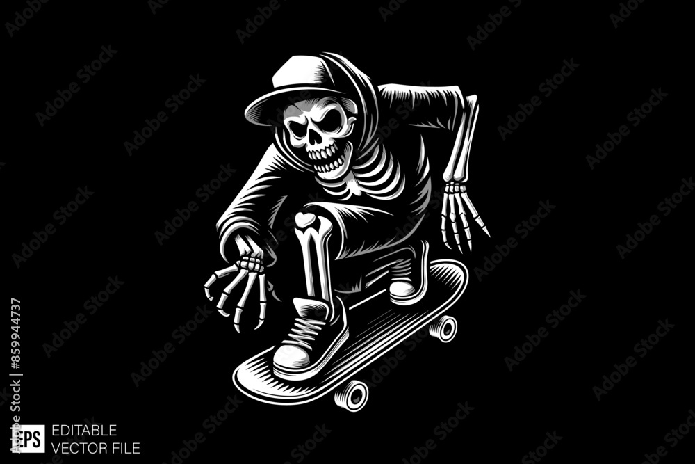 Naklejka premium Skeleton playing skateboard vector design