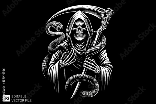 Grim reaper illustration black and white vector design