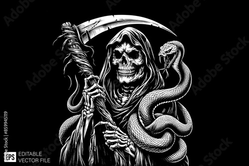 Grim reaper illustration black and white vector design