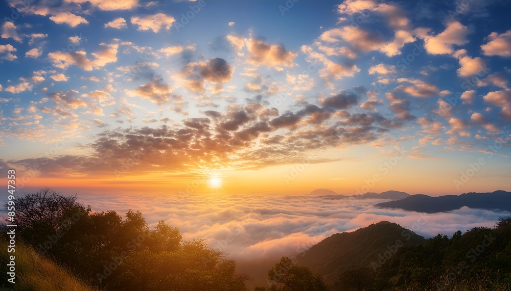 sunset over the mountains with fog sunset over the mountains with fog