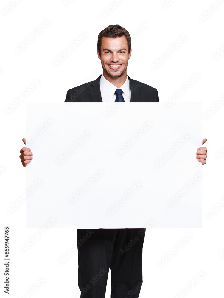 Portrait, businessman and marketing poster with mockup for advert, presentation and announcement in studio. Lawyer guy, paper space and promotion for logo, service info and news by white background Portrait, businessman and marketing poster with mockup for advert, presentation and announcement in studio. Lawyer guy, paper space and promotion for logo, service info and news by white background