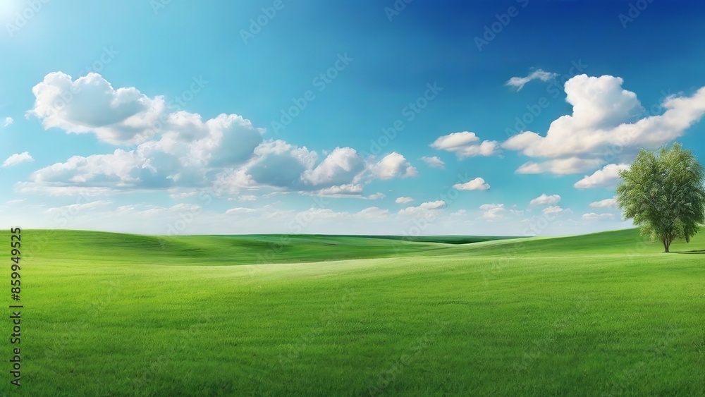 Serene Panoramic View - Lush Green Field. Made with Generative AI Technology Serene Panoramic View - Lush Green Field. Made with Generative AI Technology