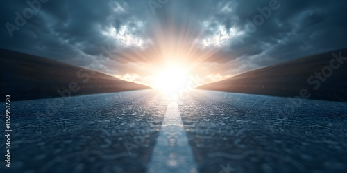 Stock image of road to heaven symbolizing salvation and paradise. Concept Travel, Spirituality, Heaven, Roadway, Salvation photo
