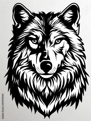 A black and white drawing of a wolf's head © Bonya Sharp Claw